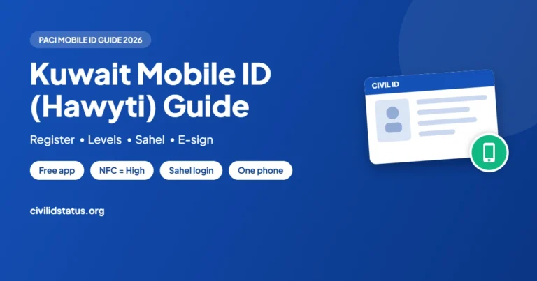 Kuwait Mobile ID (Hawyti) guide covering registration, account levels, Sahel login and e-signature