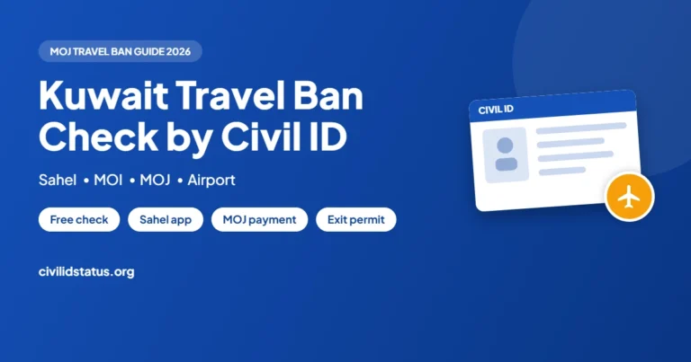 Kuwait travel ban check by Civil ID guide covering Sahel, MOI, MOJ payment and exit permits