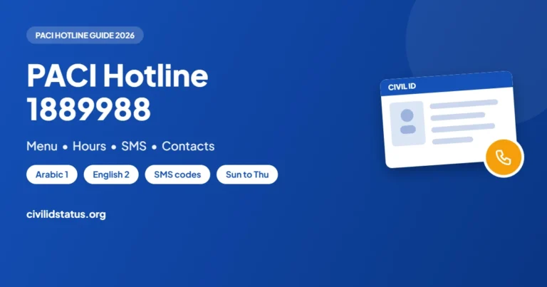 PACI hotline 1889988 Kuwait: menu options, hours and SMS services guide by civilidstatus.org